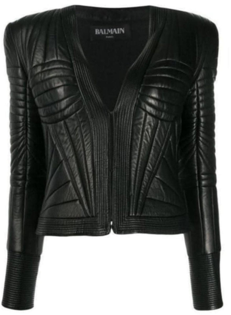 Women's Black Architectural Quilted Leather Jacket - RUGGAN