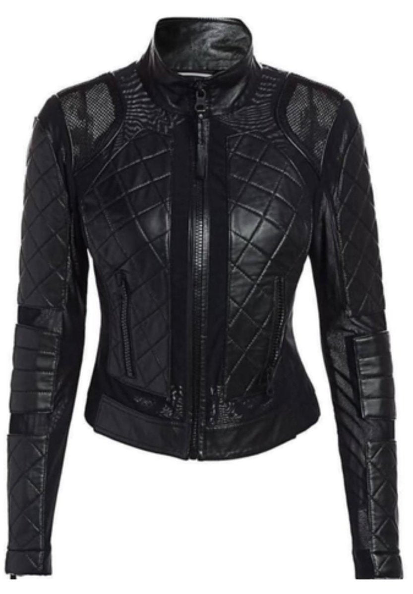 Black Textured Quilted Leather Moto Jacket - RUGGAN