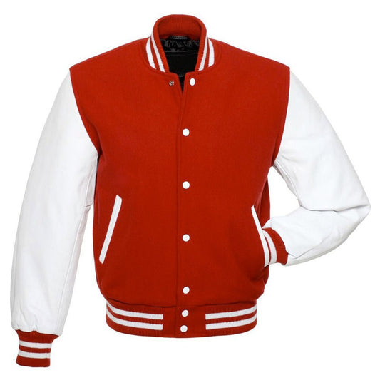 Classic Varsity Leather Jacket - Red & White - RUGGAN