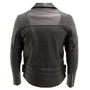 Men’s Black Biker Leather Jacket – Quilted Shoulder Cowhide Moto Style with Asymmetrical Zipper - RUGGAN