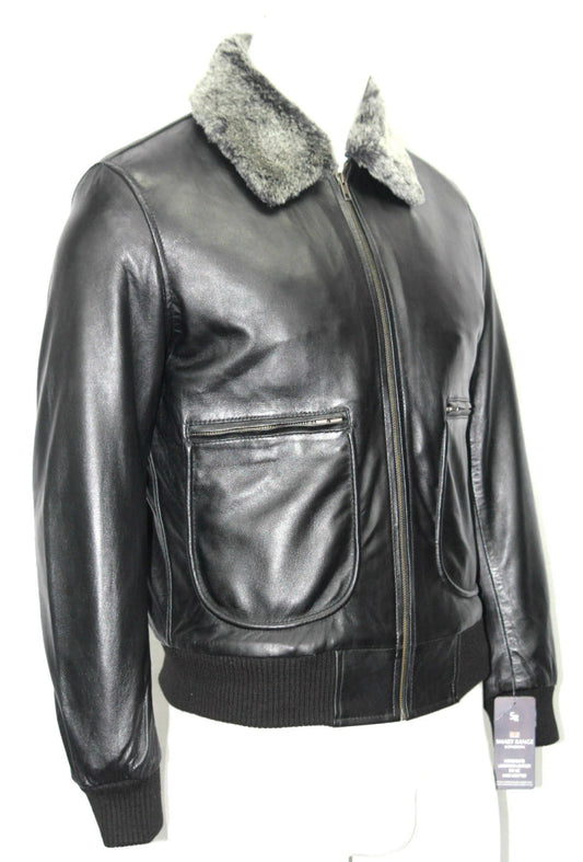 Men’s Black Leather Bomber Jacket - RUGGAN
