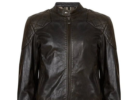 Men's Black Leather Moto Jacket — Quilted Shoulders - RUGGAN