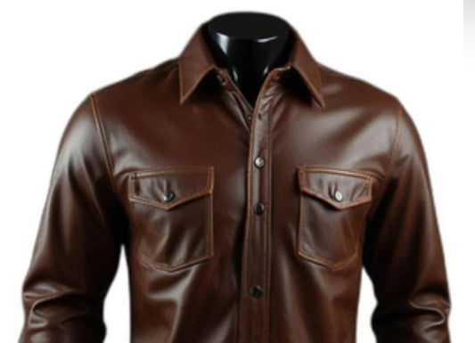 Men's Brown Leather Shirt Jacket — Heritage - RUGGAN