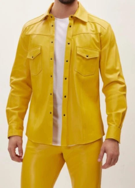 Men's Yellow Leather Shirt Jacket — Western - RUGGAN