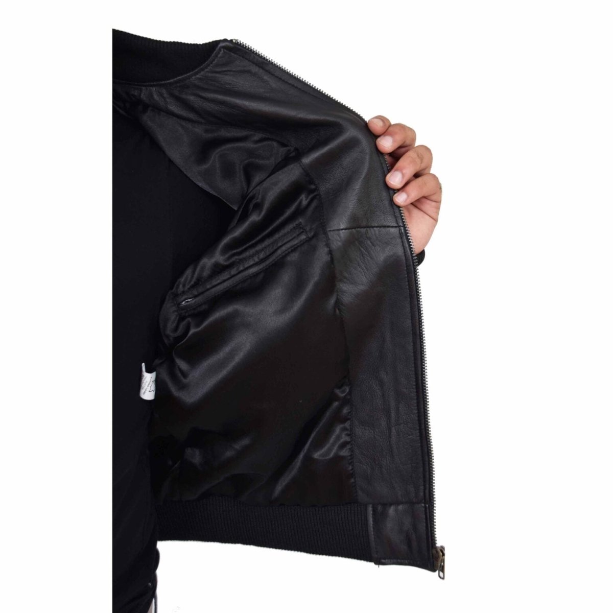 Premium Black Leather Bomber Jacket - Classic Style Meets Modern Comfort - RUGGAN