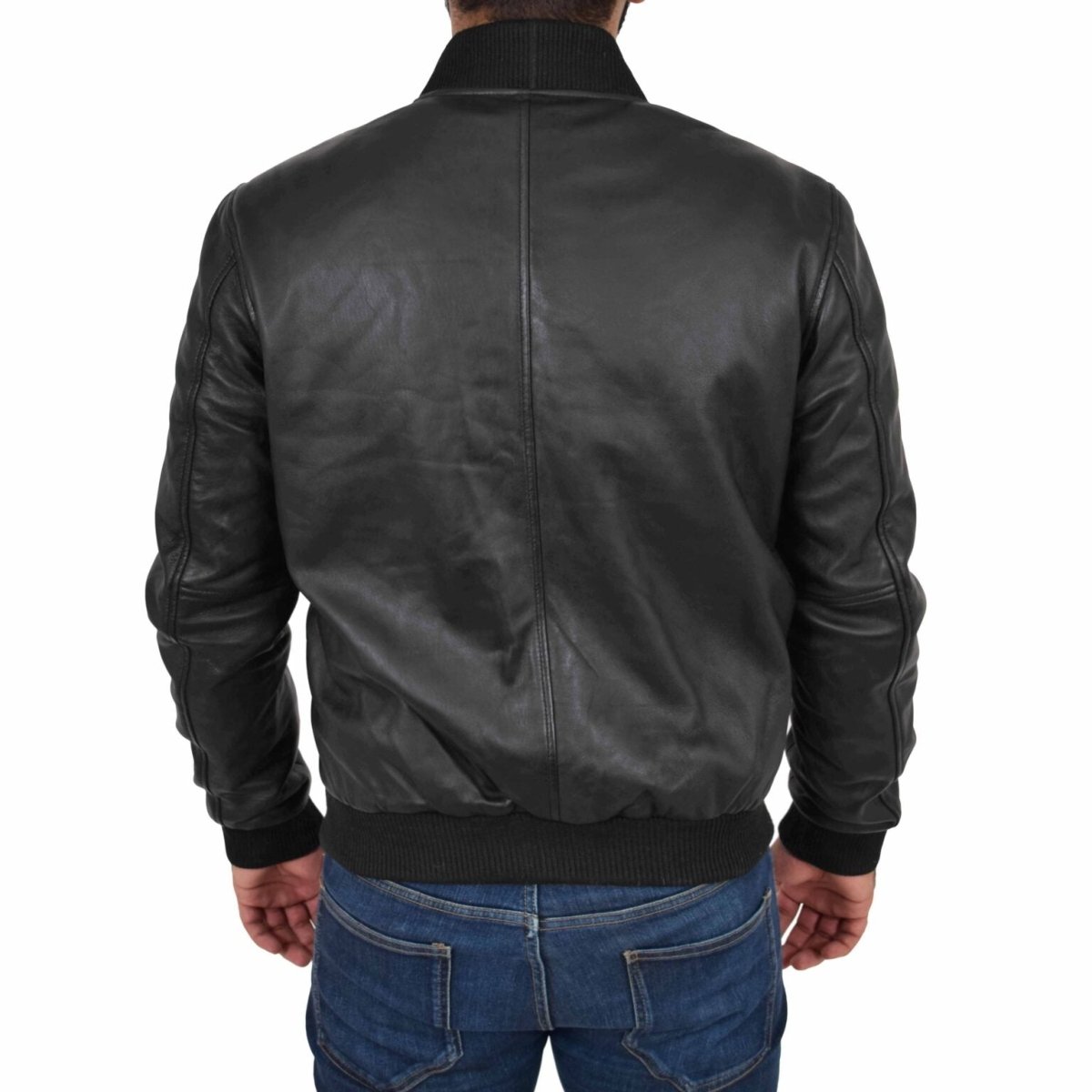 Premium Black Leather Bomber Jacket - Classic Style Meets Modern Comfort - RUGGAN