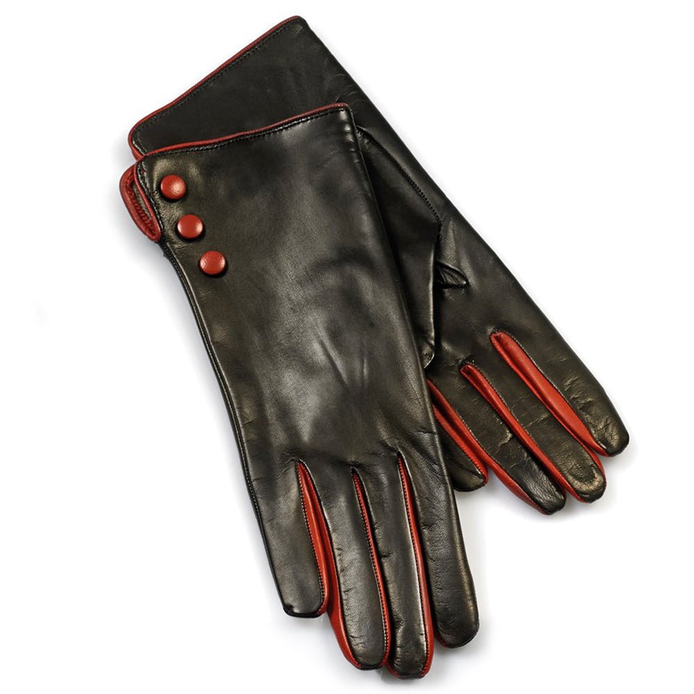 Sophisticated Leather Gloves with Red Accent Details - RUGGAN