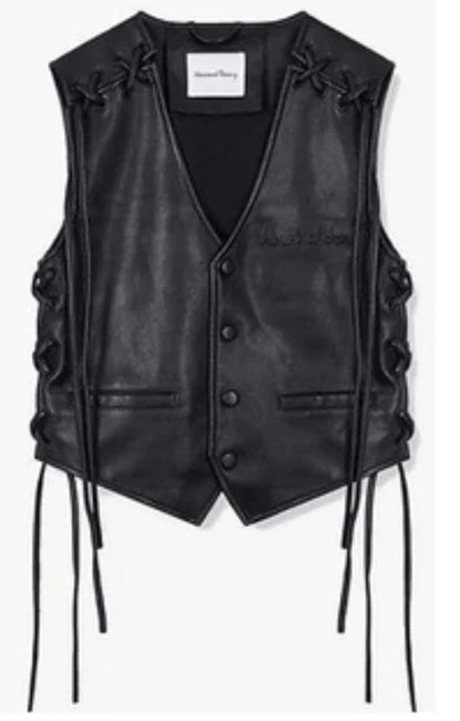 Women's Black Leather Motorcycle Vest - RUGGAN