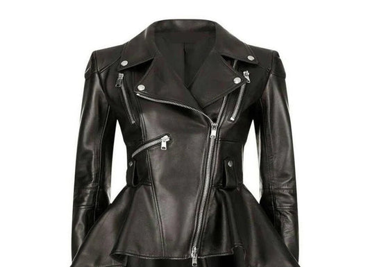 Women's Black Peplum Biker Jacket — Moto Fit - RUGGAN