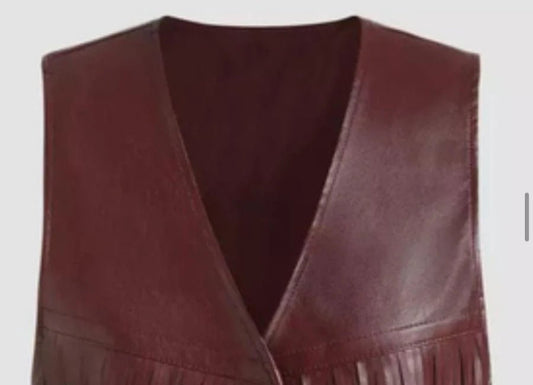 Women's Burgundy Leather Fringe Vest - RUGGAN