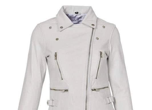 Women's Light Grey Leather Moto Jacket - RUGGAN