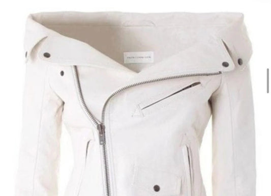 Women's White Leather Moto Jacket — Classic Biker - RUGGAN