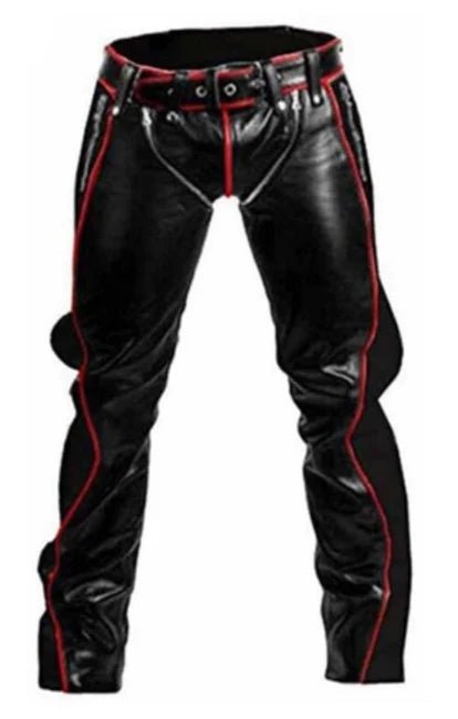 Black Leather Racing Pants — Red Piping - RUGGAN