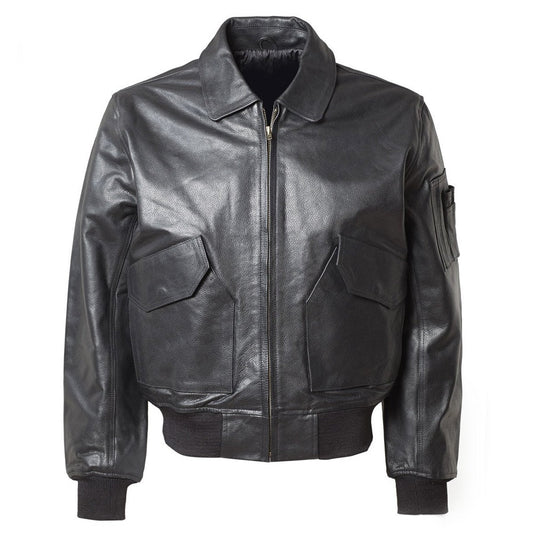 Classic Black Leather Bomber Jacket - RUGGAN