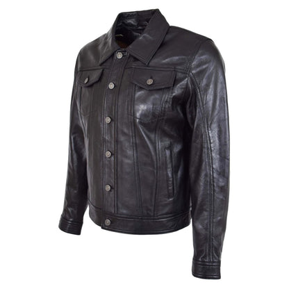 Men's Classic Black Leather Trucker Jacket - RUGGAN