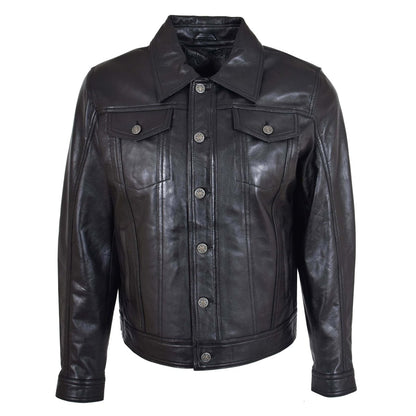 Men's Classic Black Leather Trucker Jacket - RUGGAN