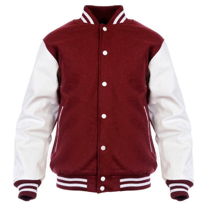 Classic Varsity Leather Burgundy & White Jacket - RUGGAN