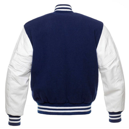 Classic Varsity Leather Jacket - Navy & White - RUGGAN