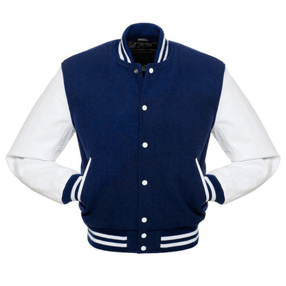 Classic Varsity Leather Jacket - Navy & White - RUGGAN
