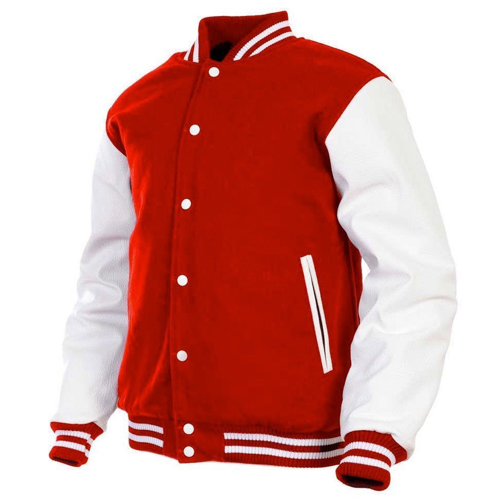 Classic Varsity Leather Jacket - Red & White - RUGGAN