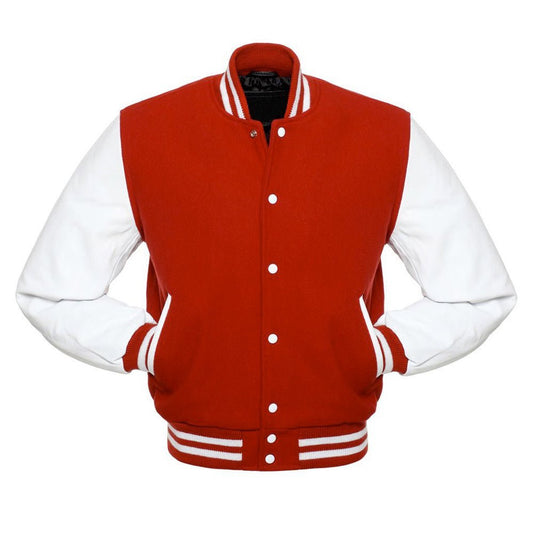 Classic Varsity Leather Jacket - Red & White - RUGGAN