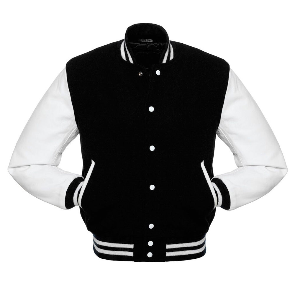 Classic Varsity Leather Jacket - Timeless Style Meets Modern Comfort Black & White - RUGGAN