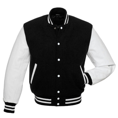 Classic Varsity Leather Jacket - Timeless Style Meets Modern Comfort Black & White - RUGGAN