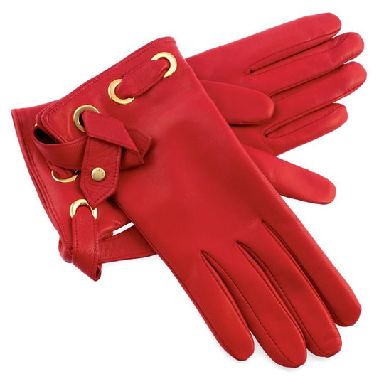 Luxe Lace - Up Leather Gloves - Bold Red - RUGGAN