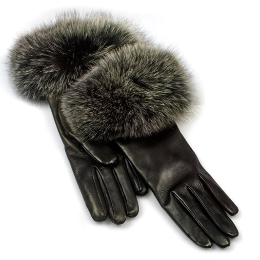 Luxurious Leather Gloves with Fox Fur Trim - RUGGAN
