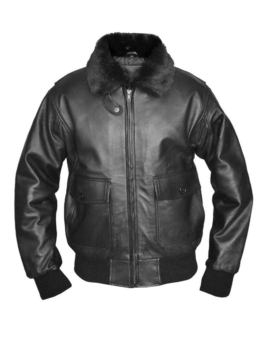 Men’s Black G - 1 Leather Bomber Jacket – Classic Aviator Style with Fur Collar - RUGGAN