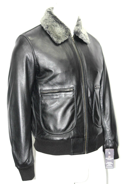 Men’s Black Leather Bomber Jacket - RUGGAN