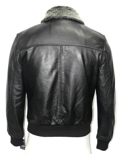 Men’s Black Leather Bomber Jacket - RUGGAN