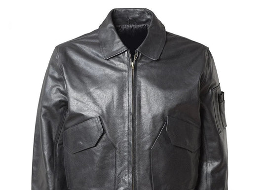 Men's Classic Black Leather Bomber Jacket — Utility - RUGGAN