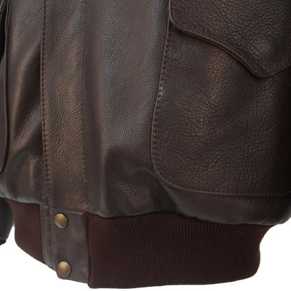 Men’s Classic Brown Leather Bomber Jacket – Military Flight Style with Ribbed Waist & Cuffs - RUGGAN