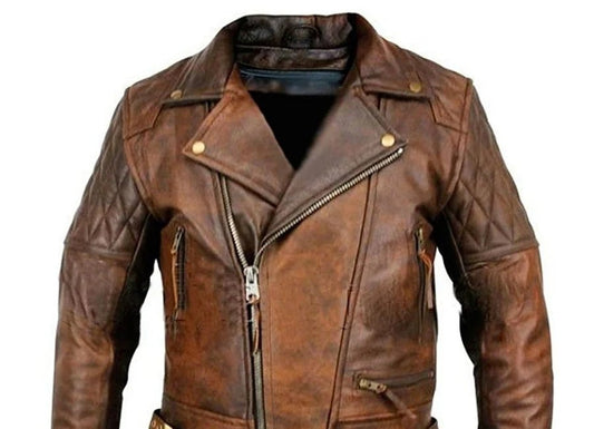 Men's Vintage Brown Leather Motorcycle Jacket - RUGGAN