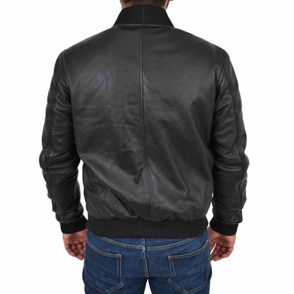 Premium Black Leather Bomber Jacket - Classic Style Meets Modern Comfort - RUGGAN