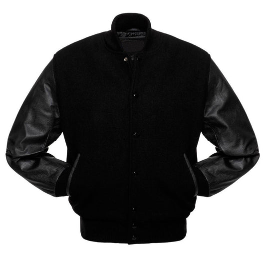 Premium Black Varsity Leather Jacket - Classic Americana Style - RUGGAN