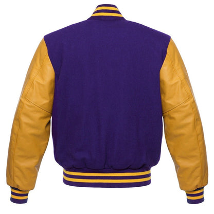 Premium Varsity Leather Jacket - Navy & Gold - RUGGAN