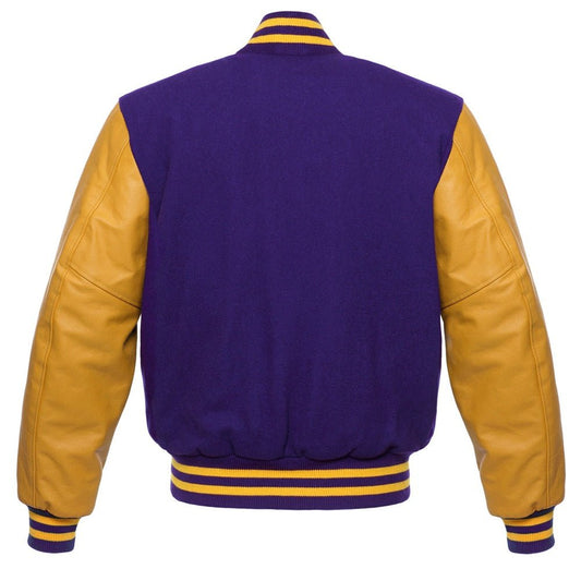 Premium Varsity Leather Jacket - Navy & Gold - RUGGAN