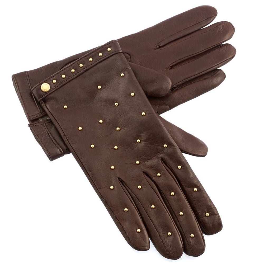 Studded Leather Gloves - Brown - RUGGAN