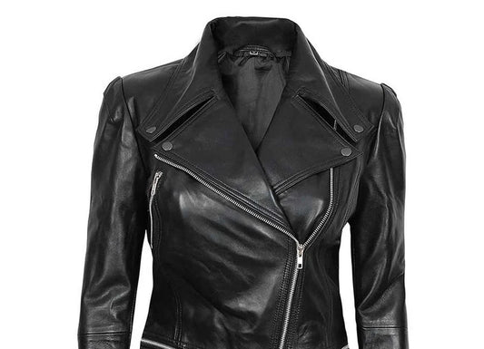 Women's Black Asymmetrical Moto Jacket — Tailored - RUGGAN