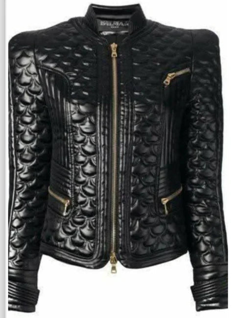 Women's Black Dragon Scale Leather Jacket - RUGGAN