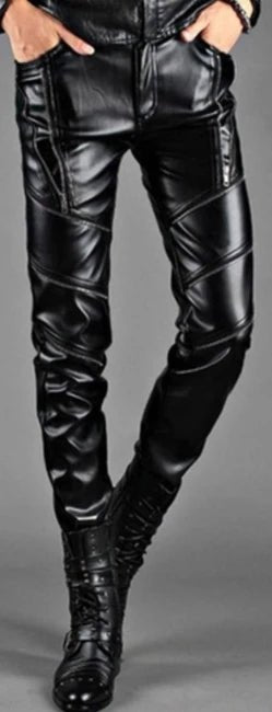Women's Black Leather Moto Pants — Panelled Slim Fit - RUGGAN