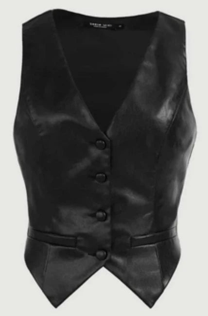Women's Black Leather Waistcoat — Fitted - RUGGAN