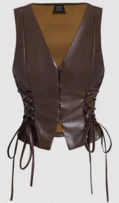 Women's Brown Leather Lace-Up Vest - RUGGAN