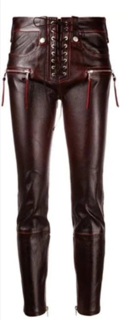 Women's Burgundy Leather Pants — Gothic Lace-Up - RUGGAN