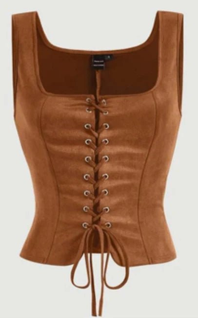 Women's Camel Leather Lace-Up Vest - RUGGAN