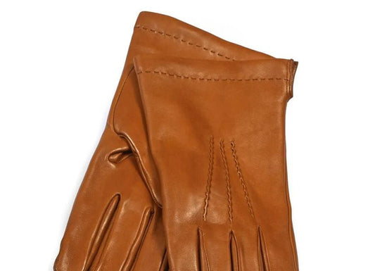 Women's Cognac Brown Leather Gloves - RUGGAN