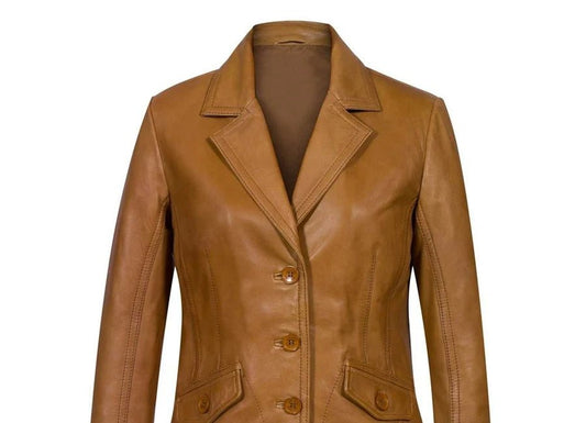 Women's Cognac Leather Blazer — Tailored Fit - RUGGAN