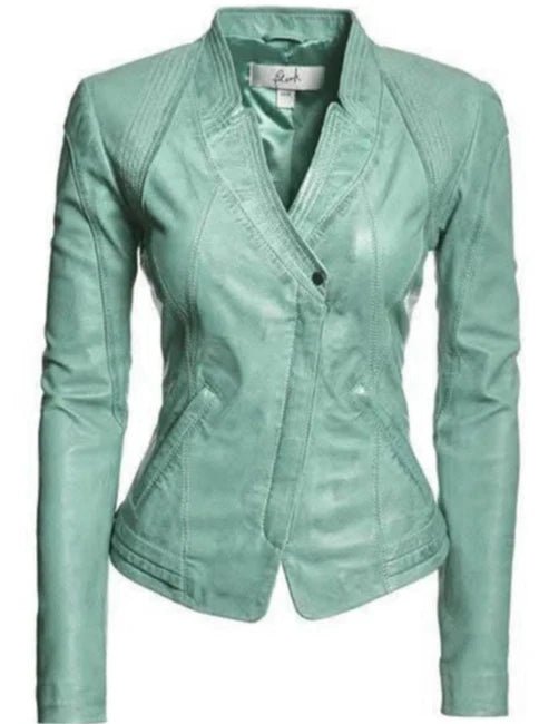 Women's Mint Green Leather Blazer — Tailored - RUGGAN
